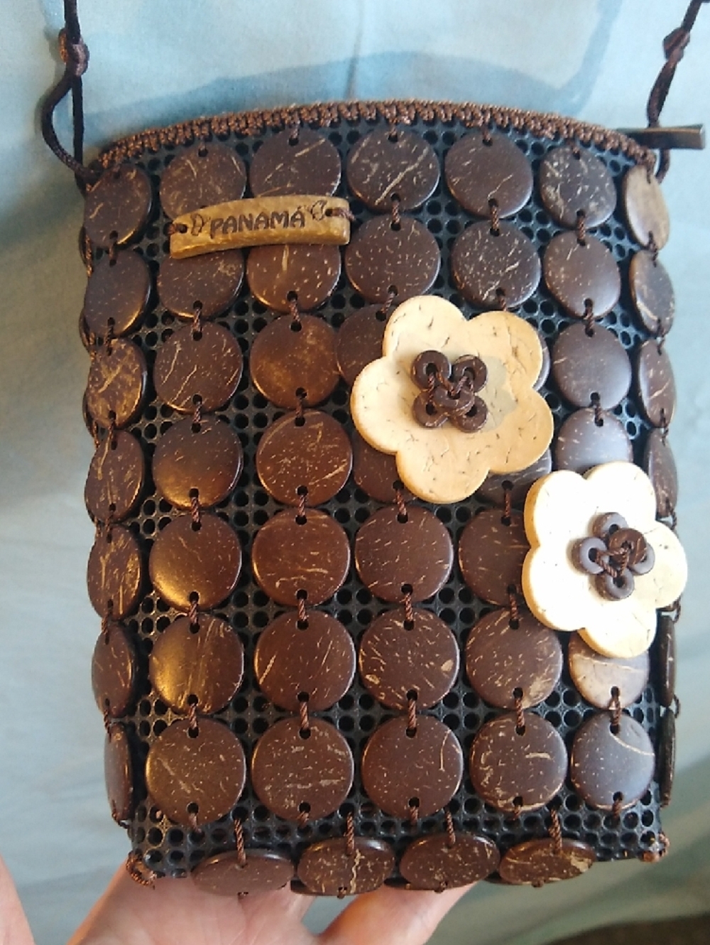 NWOT Panama purse cocout shells w-woven appliqués